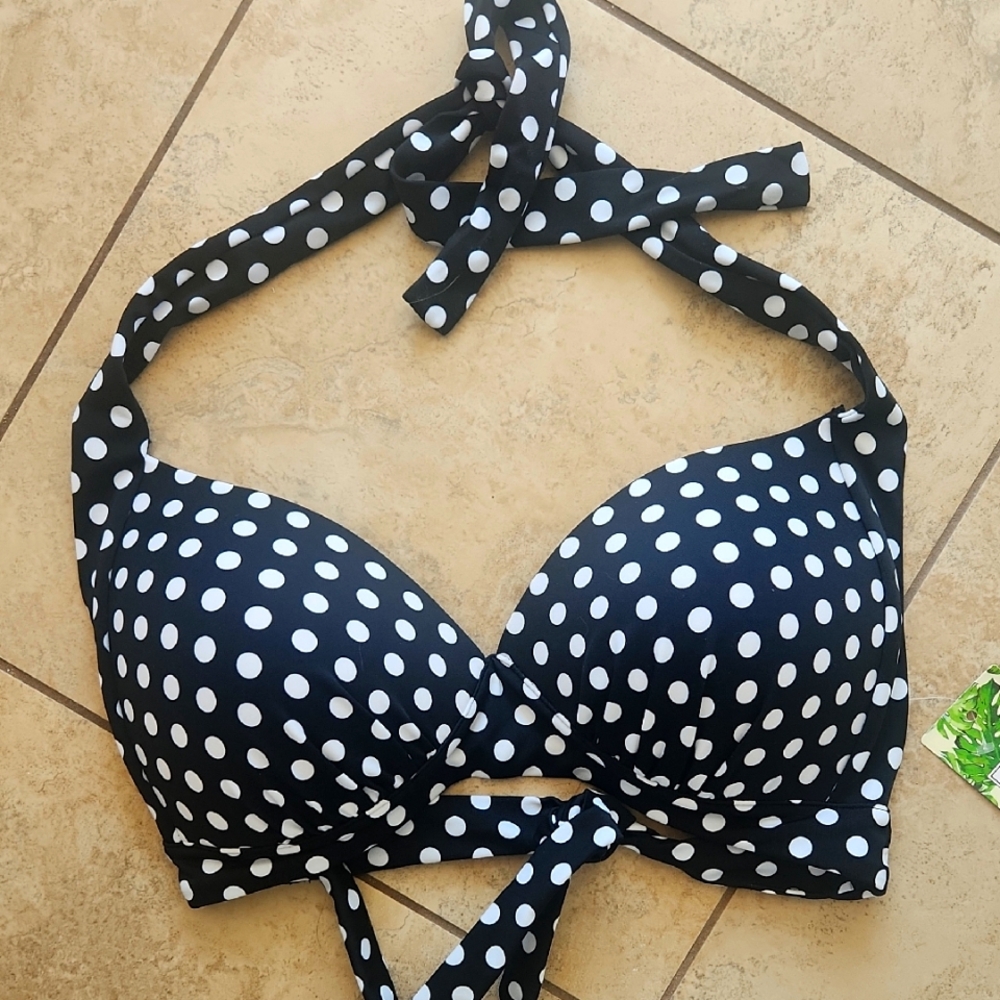 Black and White Polka Dot Bikini Top
